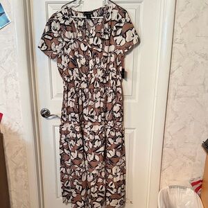 Cynthia Rowley Brown and White Floral Midi Dress